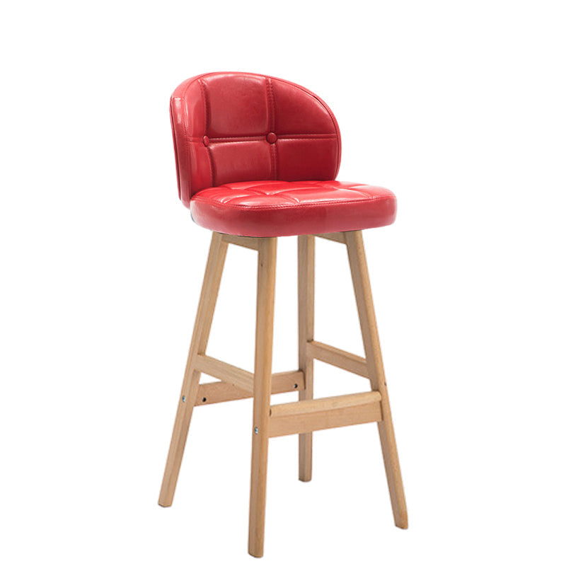 Taburete de bar redondo de lujo contemporáneo en tela, cuero sintético encerado al aceite y madera de caucho, con respaldo bajo y reposapiés, para comedor 