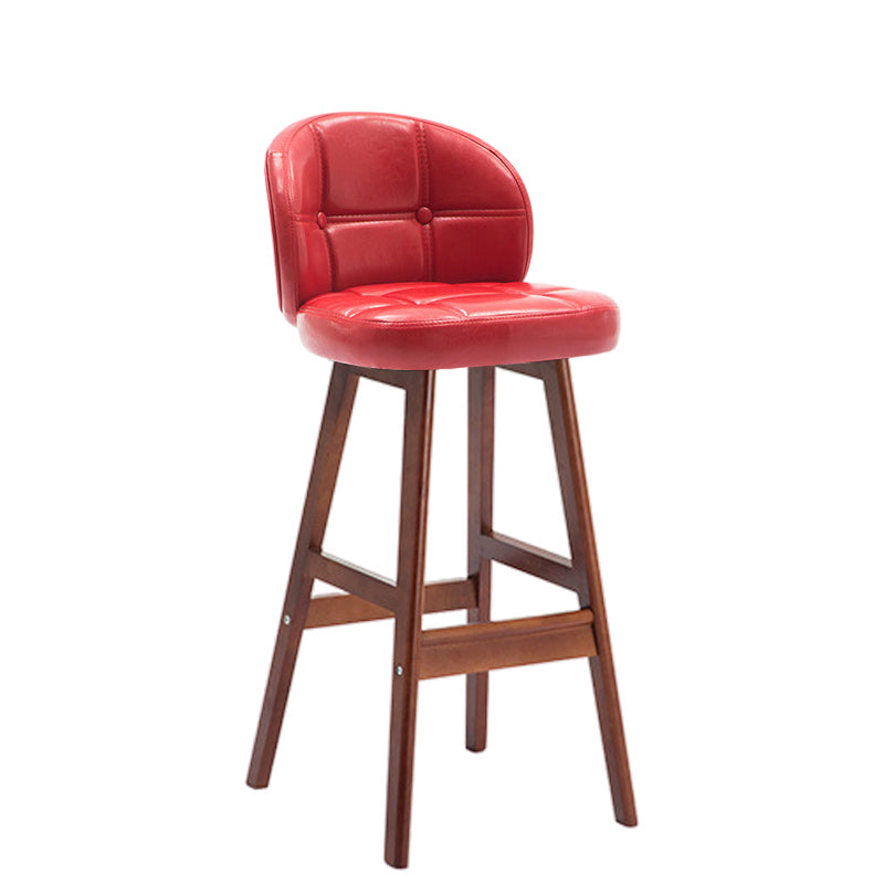 Taburete de bar redondo de lujo contemporáneo en tela, cuero sintético encerado al aceite y madera de caucho, con respaldo bajo y reposapiés, para comedor 