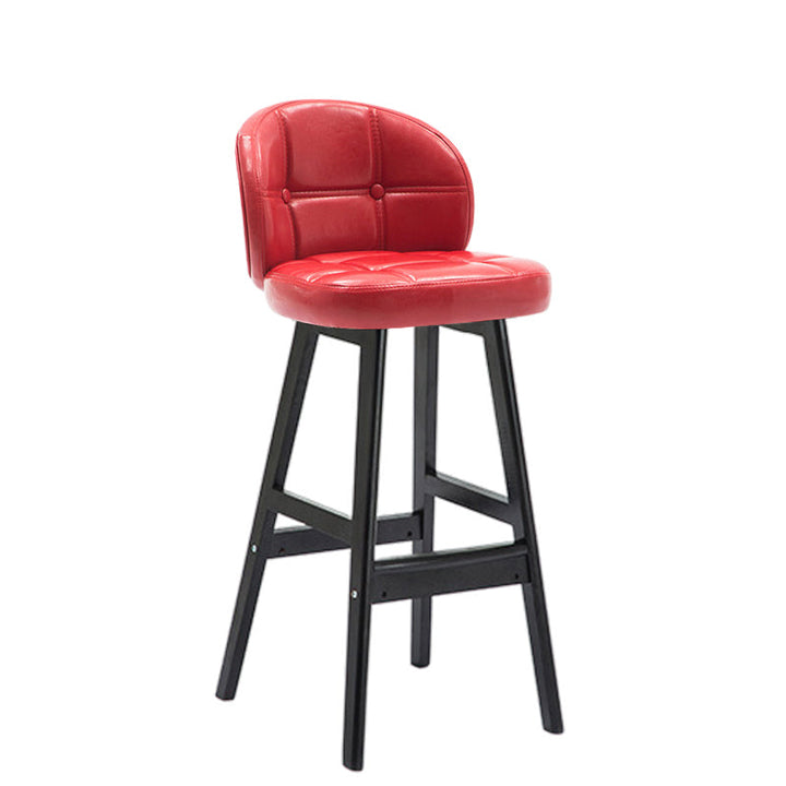 Taburete de bar redondo de lujo contemporáneo en tela, cuero sintético encerado al aceite y madera de caucho, con respaldo bajo y reposapiés, para comedor 
