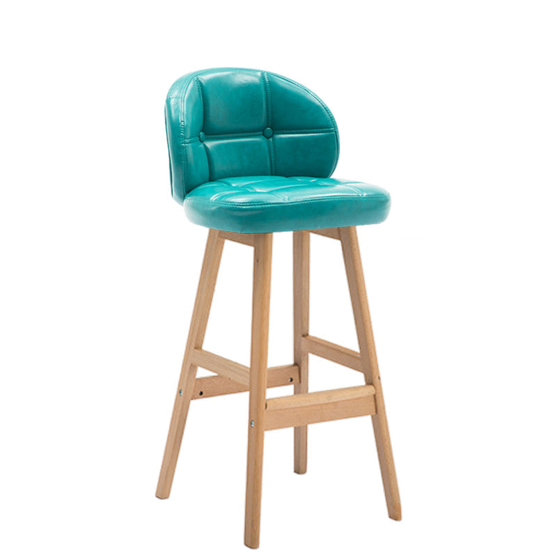 Taburete de bar redondo de lujo contemporáneo en tela, cuero sintético encerado al aceite y madera de caucho, con respaldo bajo y reposapiés, para comedor 