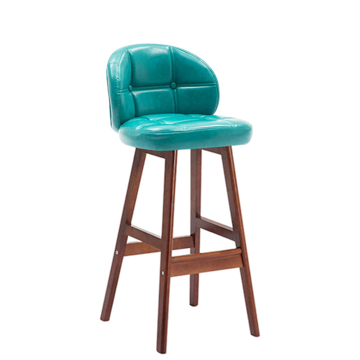 Taburete de bar redondo de lujo contemporáneo en tela, cuero sintético encerado al aceite y madera de caucho, con respaldo bajo y reposapiés, para comedor 