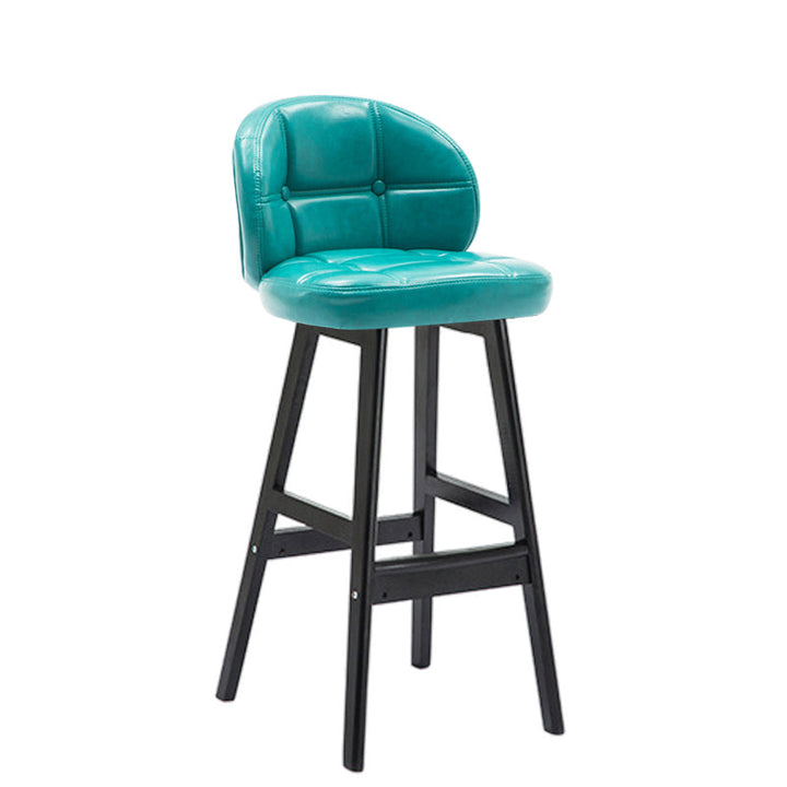 Taburete de bar redondo de lujo contemporáneo en tela, cuero sintético encerado al aceite y madera de caucho, con respaldo bajo y reposapiés, para comedor 