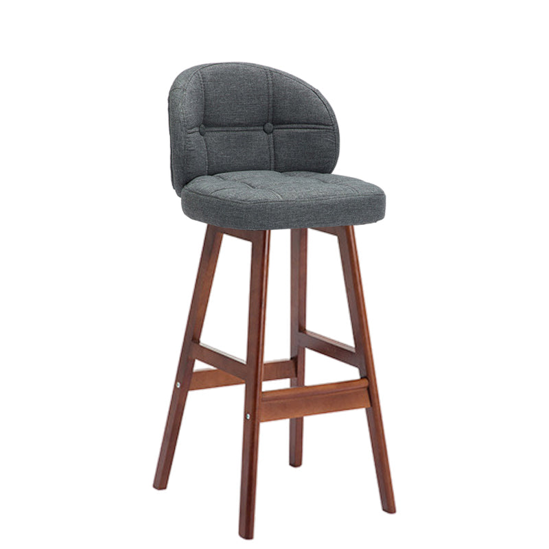 Taburete de bar redondo de lujo contemporáneo en tela, cuero sintético encerado al aceite y madera de caucho, con respaldo bajo y reposapiés, para comedor 