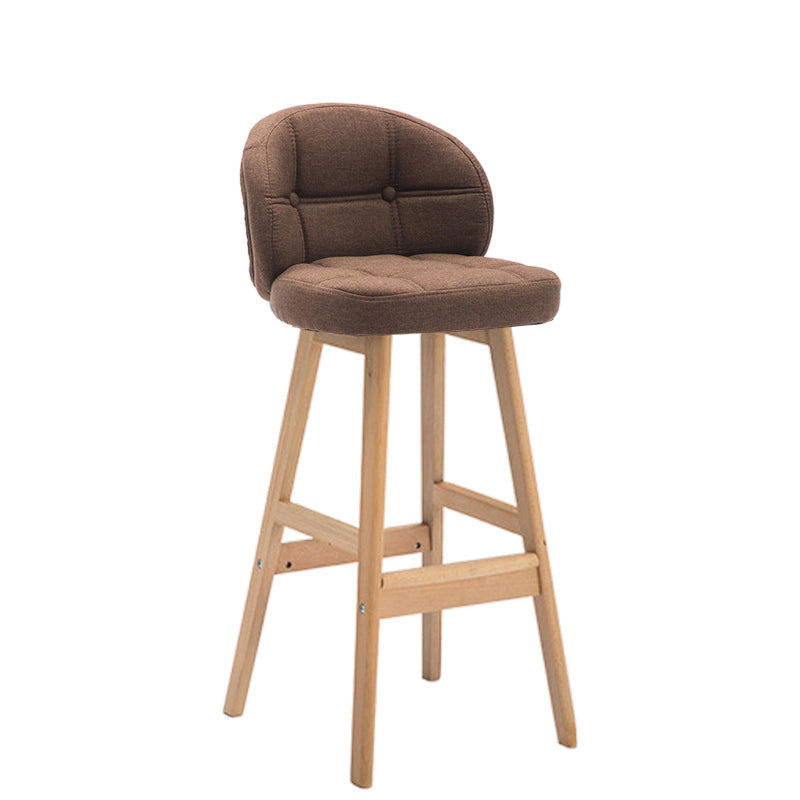 Taburete de bar redondo de lujo contemporáneo en tela, cuero sintético encerado al aceite y madera de caucho, con respaldo bajo y reposapiés, para comedor 