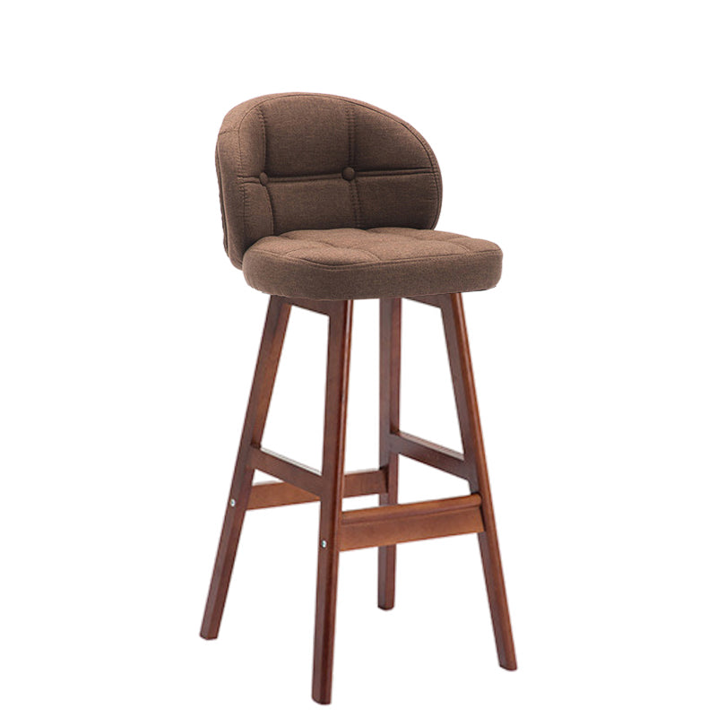 Taburete de bar redondo de lujo contemporáneo en tela, cuero sintético encerado al aceite y madera de caucho, con respaldo bajo y reposapiés, para comedor 