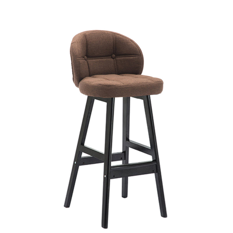 Taburete de bar redondo de lujo contemporáneo en tela, cuero sintético encerado al aceite y madera de caucho, con respaldo bajo y reposapiés, para comedor 