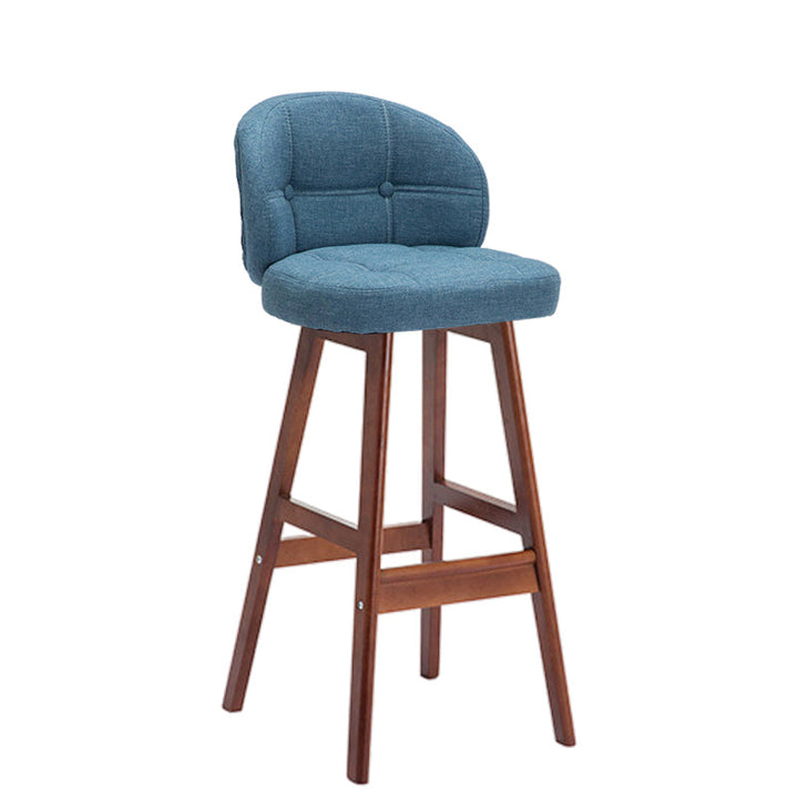 Taburete de bar redondo de lujo contemporáneo en tela, cuero sintético encerado al aceite y madera de caucho, con respaldo bajo y reposapiés, para comedor 