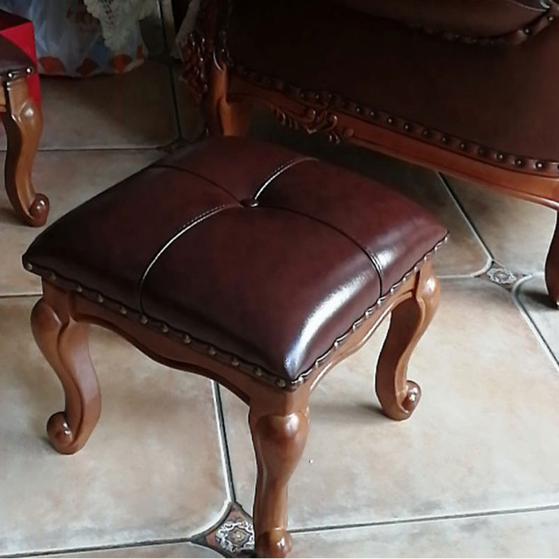 Contemporary Luxury Square Leather Upholstered Footstool For Entryways