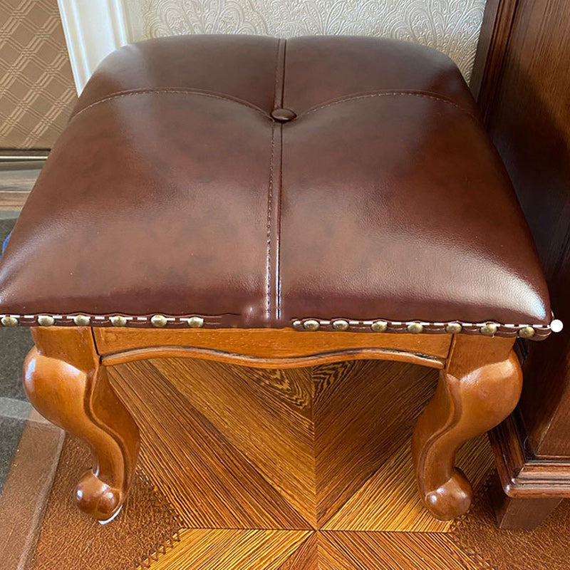 Contemporary Luxury Square Leather Upholstered Footstool For Entryways