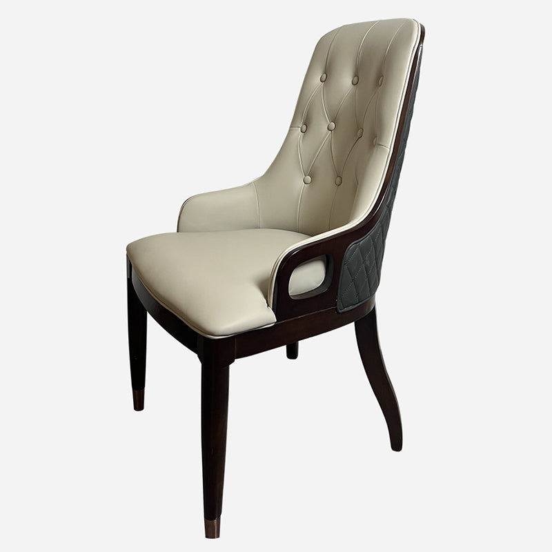 Chaise de salle à manger en cuir à dossier en bois caoutchouc avec dossier en plaid moderne et luxueux 