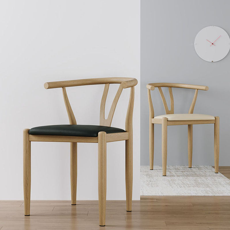 Chaise de salle à manger en cuir en acier au carbone ronde vintage traditionnelle avec dossier pour salle à manger 
