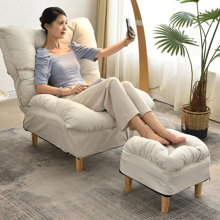 Sillón auxiliar rectangular moderno y minimalista de tela sherpa de tejido sintético, con estructura de acero y madera, respaldo y reposapiés, para sala de estar 