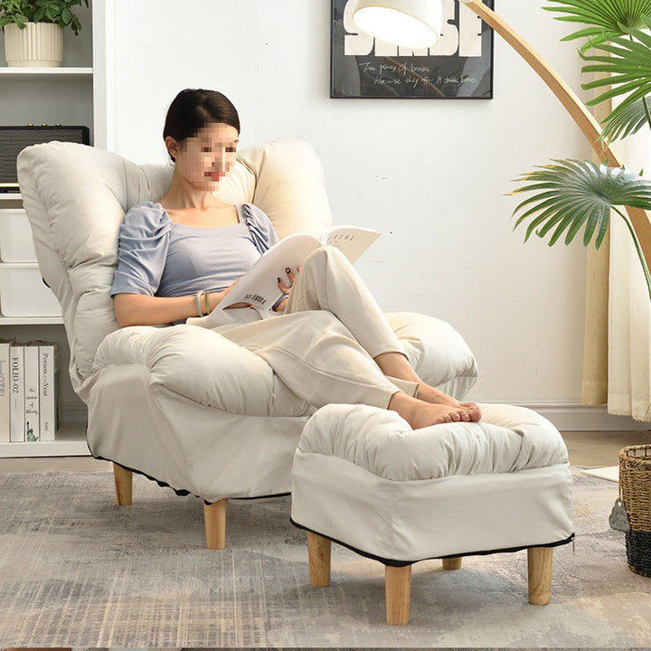 Sillón auxiliar rectangular moderno y minimalista de tela sherpa de tejido sintético, con estructura de acero y madera, respaldo y reposapiés, para sala de estar 