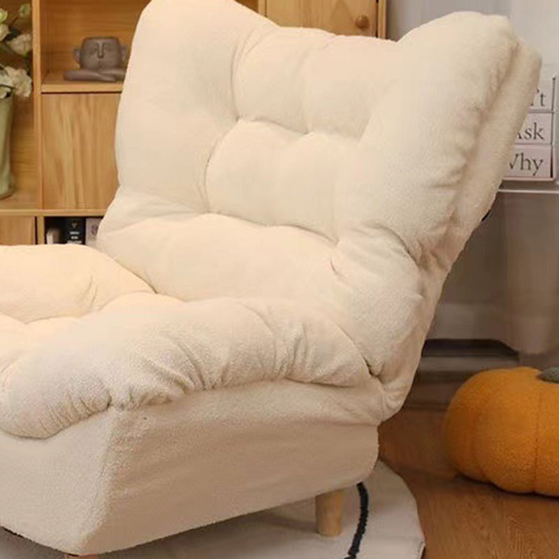 Sillón auxiliar rectangular moderno y minimalista de tela sherpa de tejido sintético, con estructura de acero y madera, respaldo y reposapiés, para sala de estar 