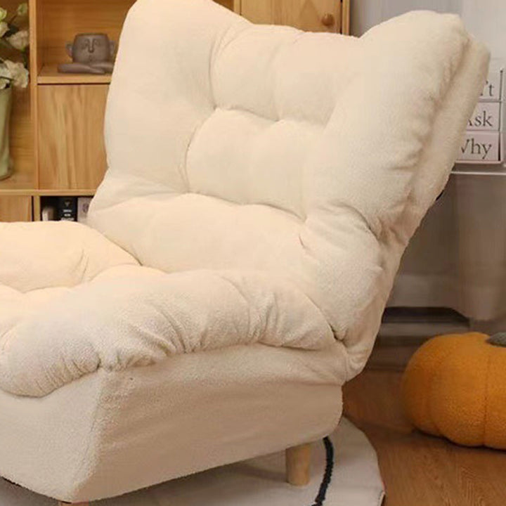 Sillón auxiliar rectangular moderno y minimalista de tela sherpa de tejido sintético, con estructura de acero y madera, respaldo y reposapiés, para sala de estar 