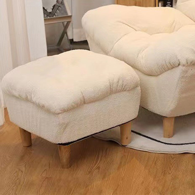 Sillón auxiliar rectangular moderno y minimalista de tela sherpa de tejido sintético, con estructura de acero y madera, respaldo y reposapiés, para sala de estar 
