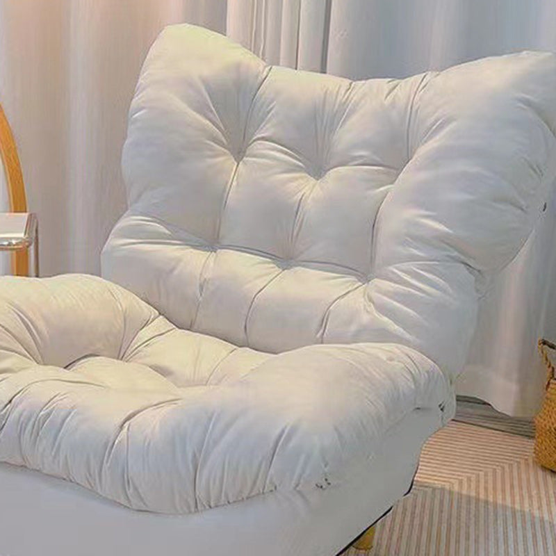 Sillón auxiliar rectangular moderno y minimalista de tela sherpa de tejido sintético, con estructura de acero y madera, respaldo y reposapiés, para sala de estar 
