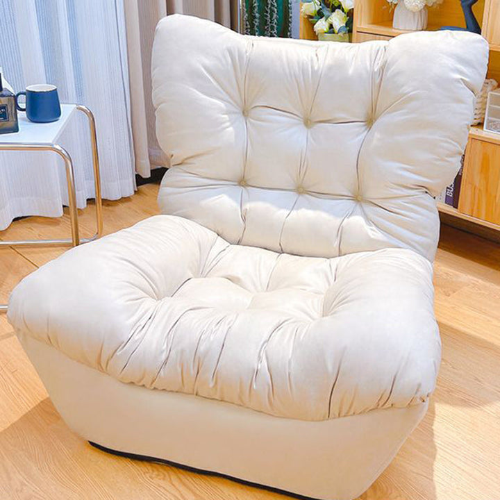 Sillón auxiliar rectangular moderno y minimalista de tela sherpa de tejido sintético, con estructura de acero y madera, respaldo y reposapiés, para sala de estar 