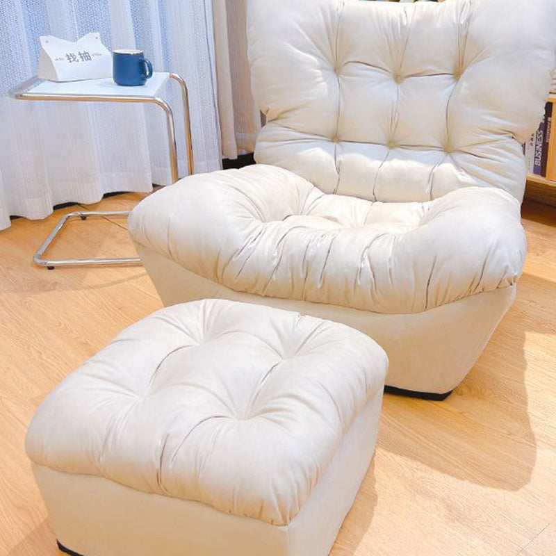 Sillón auxiliar rectangular moderno y minimalista de tela sherpa de tejido sintético, con estructura de acero y madera, respaldo y reposapiés, para sala de estar 