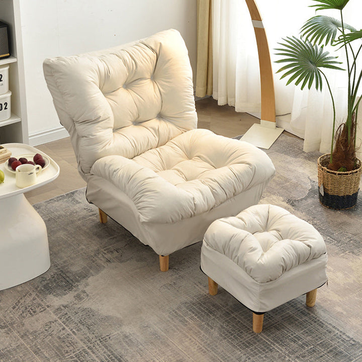 Sillón auxiliar rectangular moderno y minimalista de tela sherpa de tejido sintético, con estructura de acero y madera, respaldo y reposapiés, para sala de estar 