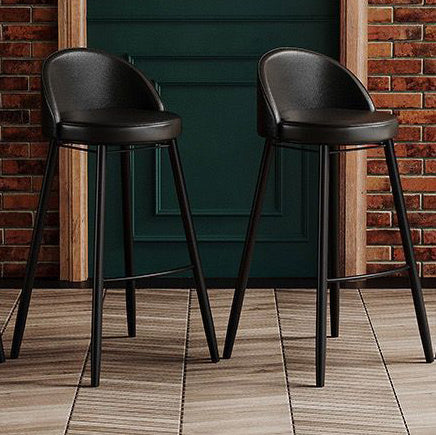 Contemporary Nordic Iron Oil Wax Leather Round Low Back Upholstered Bar Stool For Dining Room
