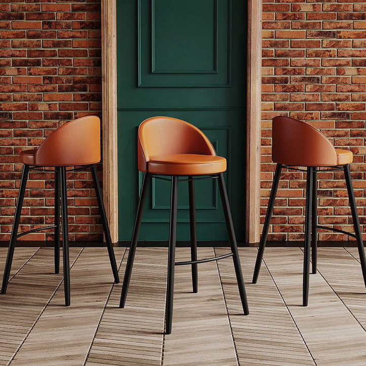 Contemporary Nordic Iron Oil Wax Leather Round Low Back Upholstered Bar Stool For Dining Room