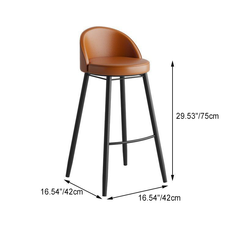 Contemporary Nordic Iron Oil Wax Leather Round Low Back Upholstered Bar Stool For Dining Room