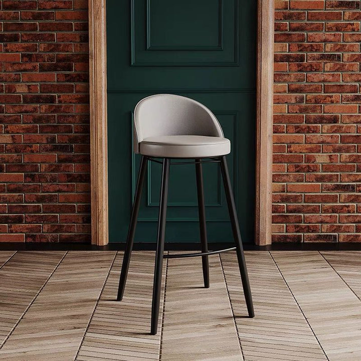 Contemporary Nordic Iron Oil Wax Leather Round Low Back Upholstered Bar Stool For Dining Room