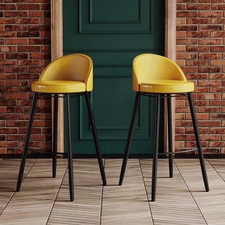 Contemporary Nordic Iron Oil Wax Leather Round Low Back Upholstered Bar Stool For Dining Room