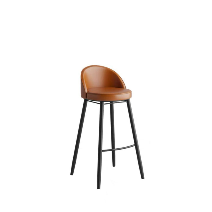 Contemporary Nordic Iron Oil Wax Leather Round Low Back Upholstered Bar Stool For Dining Room