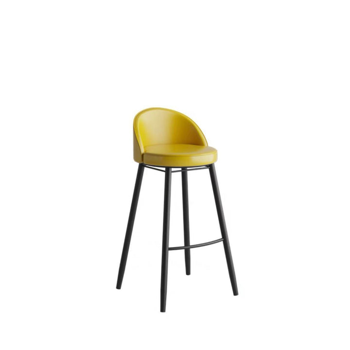 Contemporary Nordic Iron Oil Wax Leather Round Low Back Upholstered Bar Stool For Dining Room