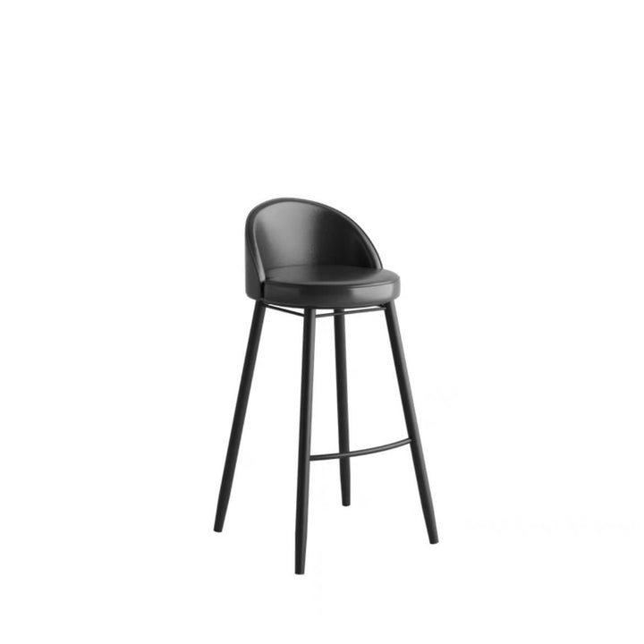 Contemporary Nordic Iron Oil Wax Leather Round Low Back Upholstered Bar Stool For Dining Room