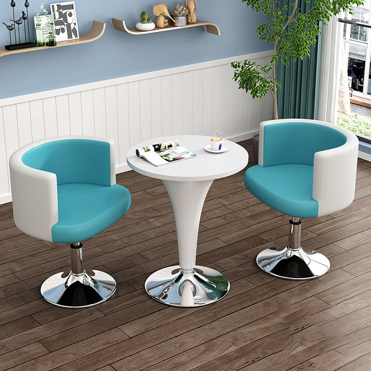 Zeitgenössischer skandinavischer höhenverstellbarer drehbarer runder PU-Leder-gepolsterter Eisenbeine-Hocker mit Rückenlehne für das Schlafzimmer 