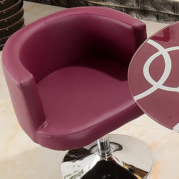 Zeitgenössischer skandinavischer höhenverstellbarer drehbarer runder PU-Leder-gepolsterter Eisenbeine-Hocker mit Rückenlehne für das Schlafzimmer 