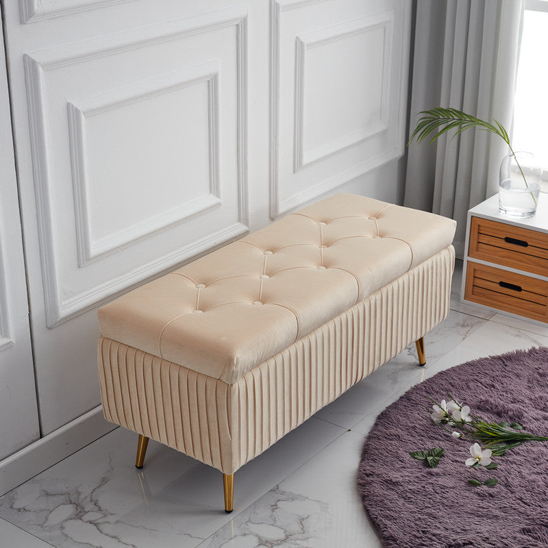 Modern Minimalist Velvet Sponge Metal Rectangular Storage Bench Backless For Entryway