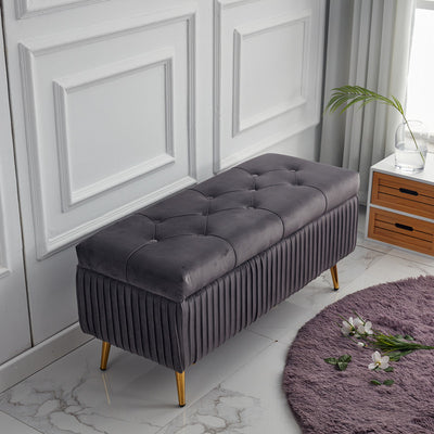 Modern Minimalist Velvet Sponge Metal Rectangular Storage Bench Backless For Entryway