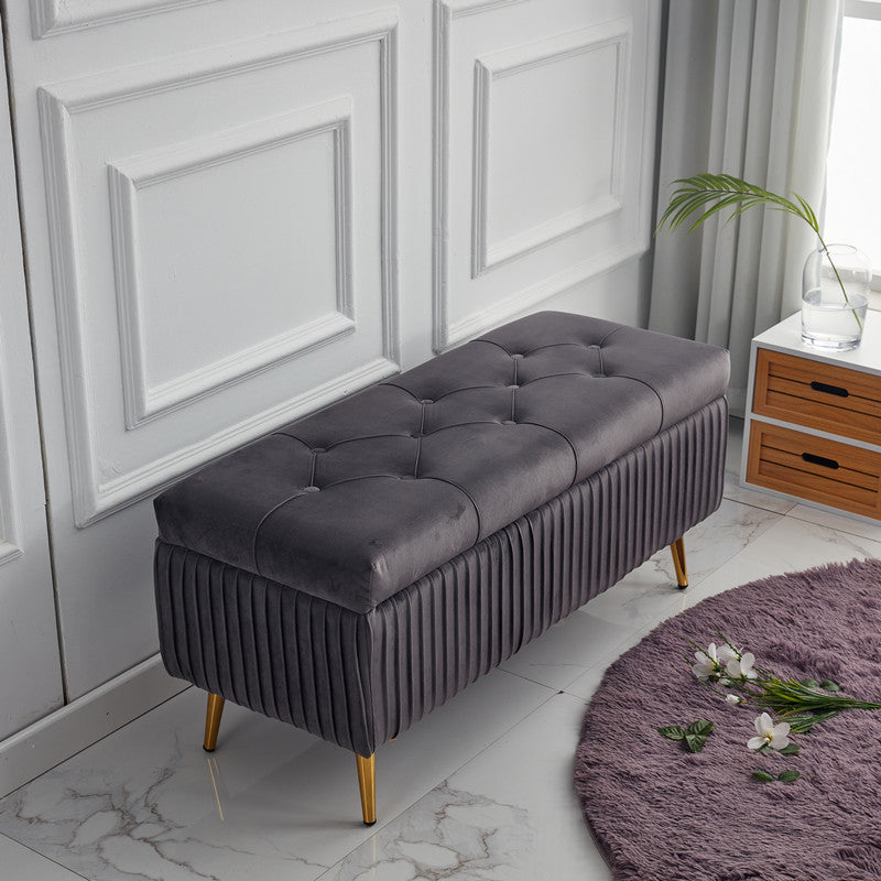 Modern Minimalist Velvet Sponge Metal Rectangular Storage Bench Backless For Entryway