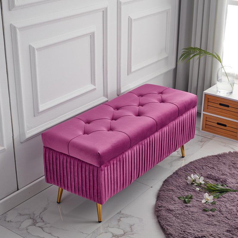 Modern Minimalist Velvet Sponge Metal Rectangular Storage Bench Backless For Entryway