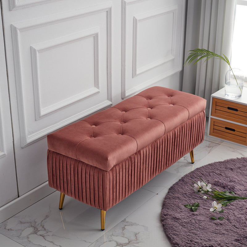 Modern Minimalist Velvet Sponge Metal Rectangular Storage Bench Backless For Entryway