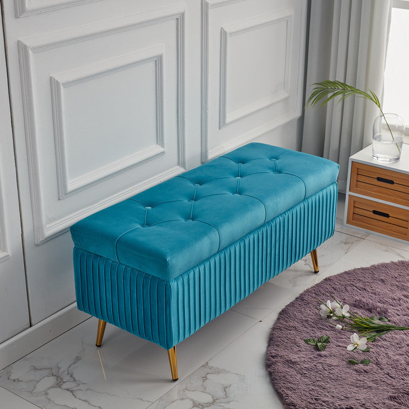 Modern Minimalist Velvet Sponge Metal Rectangular Storage Bench Backless For Entryway