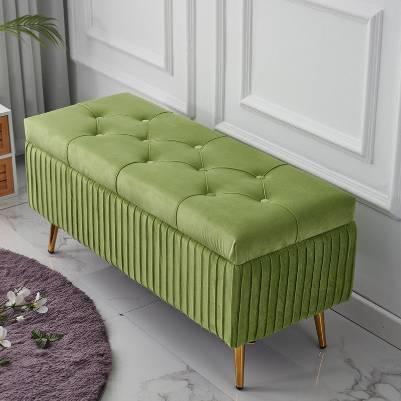 Modern Minimalist Velvet Sponge Metal Rectangular Storage Bench Backless For Entryway