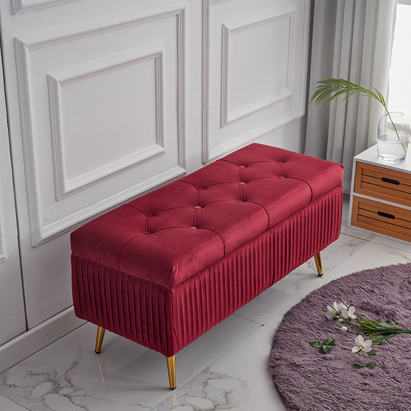 Modern Minimalist Velvet Sponge Metal Rectangular Storage Bench Backless For Entryway