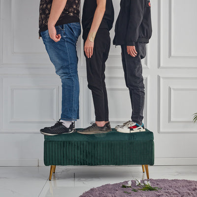 Modern Minimalist Velvet Sponge Metal Rectangular Storage Bench Backless For Entryway