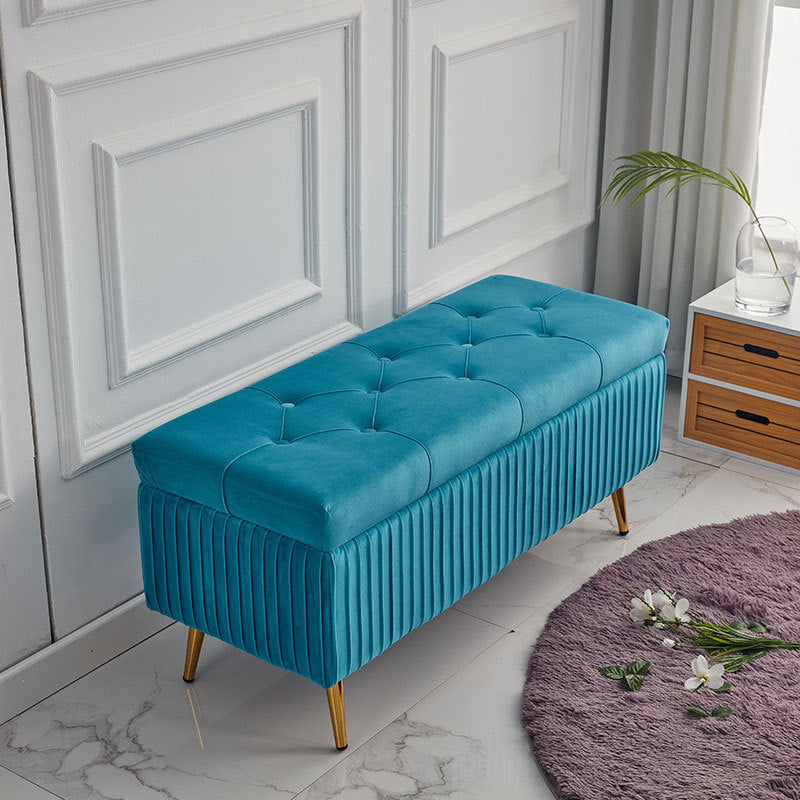 Modern Minimalist Velvet Sponge Metal Rectangular Storage Bench Backless For Entryway