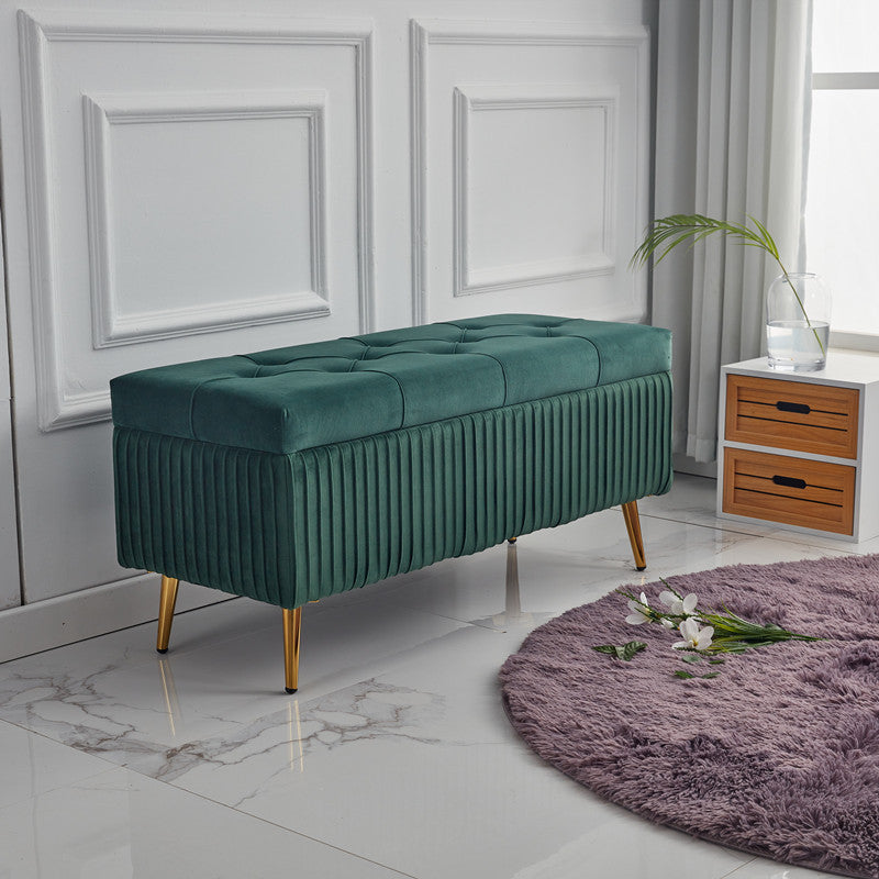 Modern Minimalist Velvet Sponge Metal Rectangular Storage Bench Backless For Entryway