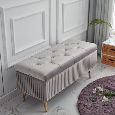 Modern Minimalist Velvet Sponge Metal Rectangular Storage Bench Backless For Entryway