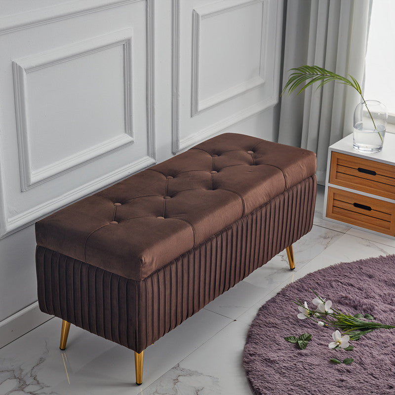 Modern Minimalist Velvet Sponge Metal Rectangular Storage Bench Backless For Entryway