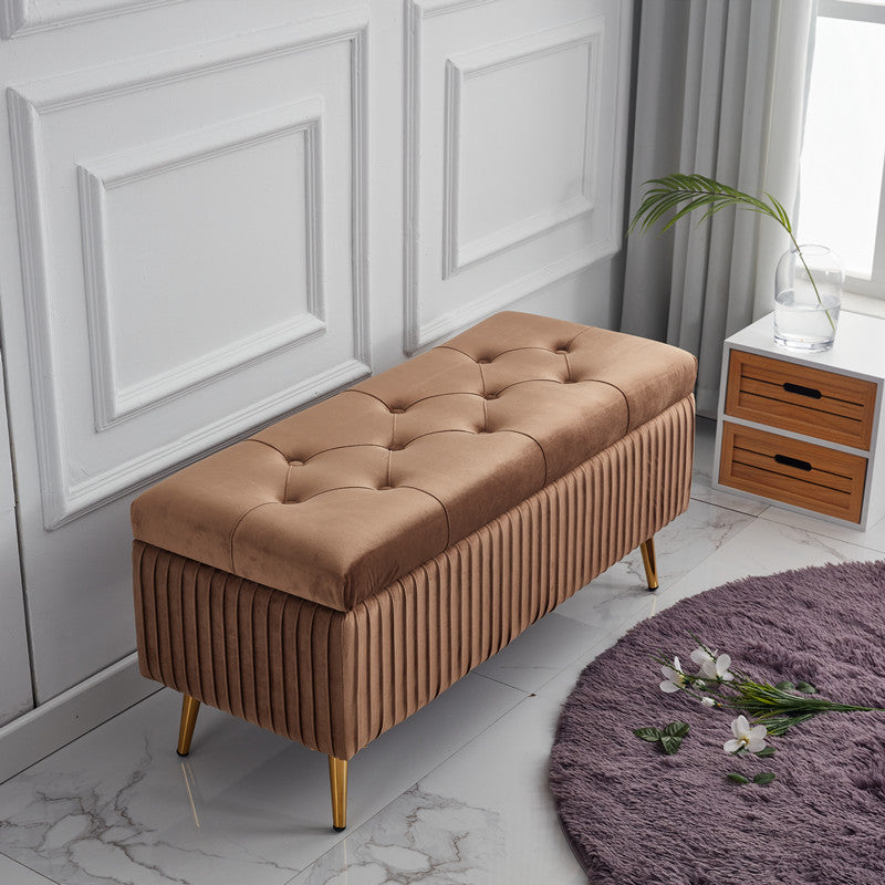 Modern Minimalist Velvet Sponge Metal Rectangular Storage Bench Backless For Entryway
