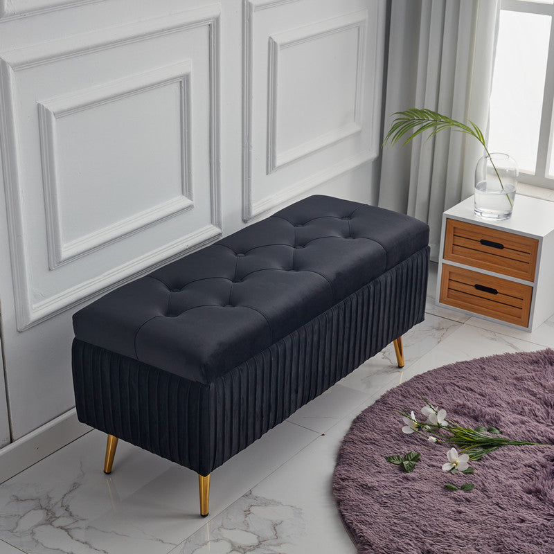 Modern Minimalist Velvet Sponge Metal Rectangular Storage Bench Backless For Entryway
