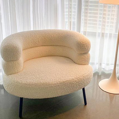 Taburete de tocador redondo contemporáneo nórdico de lana de cordero con respaldo de metal para dormitorio 